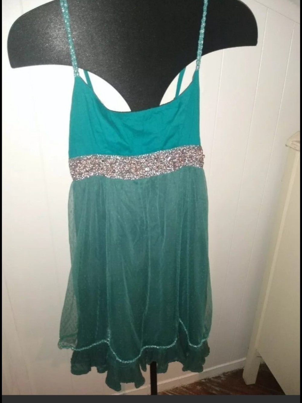Free People Teal Dress with Pearls And Embroidered Accents